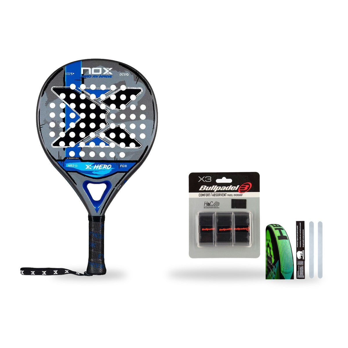 Pack Débutant Nox X-Hero Blue 2026 : raquette + 3 grips + protège-cadre
