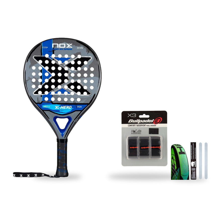 Pack Débutant Nox X-Hero Blue 2026 : raquette + 3 grips + protège-cadre
