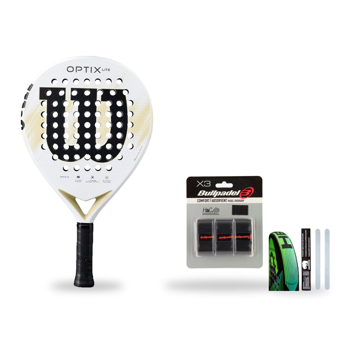 Pack Débutant Wilson Optix V2 Lite White : raquette + 3 grips + protège-cadre