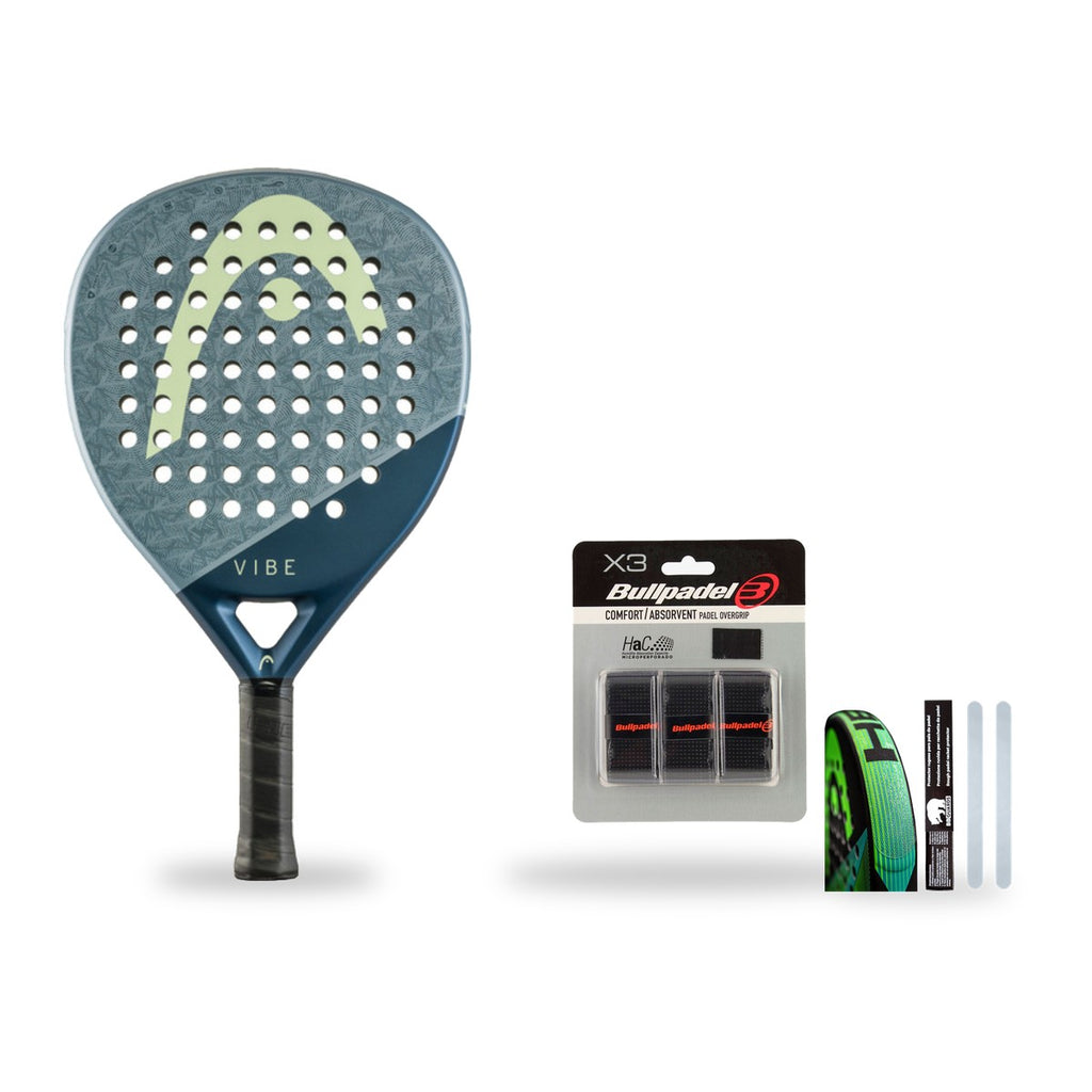 Pack Débutant Head Vibe 2026 Gris/Or : raquette + 3 grips + protège-cadre