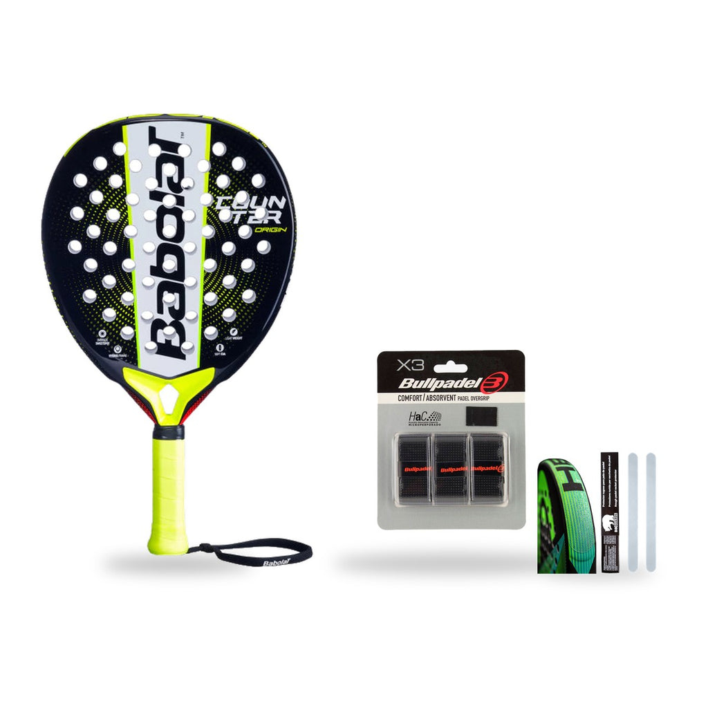 Pack Débutant Babolat Counter Origin : raquette + 3 grips + protège-cadre