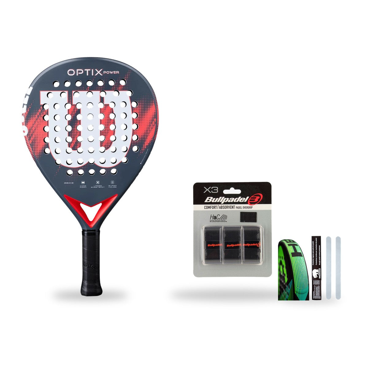 Pack Débutant Wilson Optix V2 Power Red : raquette + 3 grips + protège-cadre