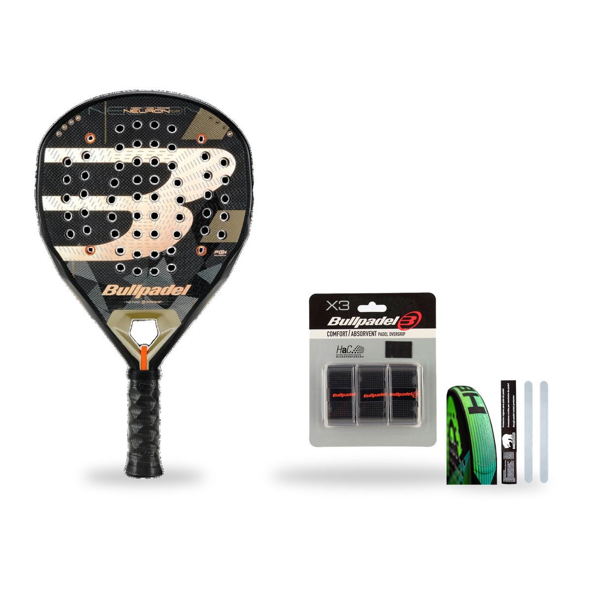 Pack Bullpadel Neuron 02 : raquette + grips + protège-cadre